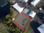 Aerial view of main pool, tennis courts and shuffleboard
